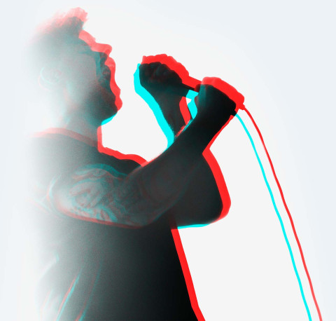 Singer performing stage live show double color exposure effect